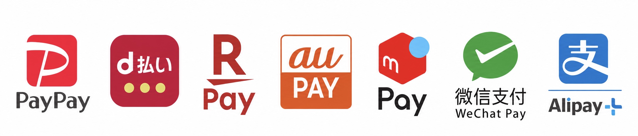 対面時に利用できるQRコード決済：PayPay、d払い、楽天ペイ、au PAY、メルペイ、WeChat Pay、Alipay+